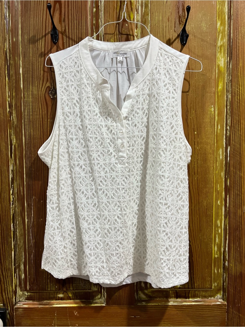 Eve & Maddie Cream Sleeveless Lace Front Tank Top